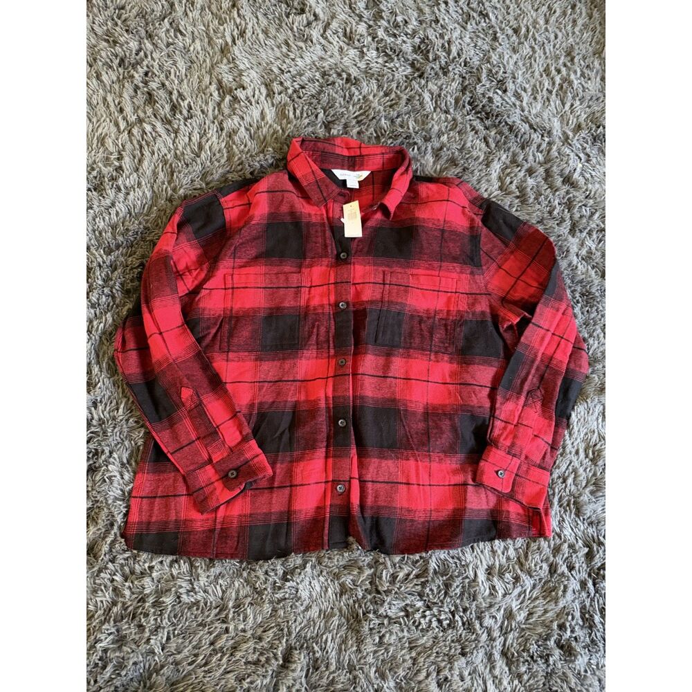 OLD NAVY WOMEN'S OVERSIZED RED BUFFALO CHECK FLANNEL SHIRT L